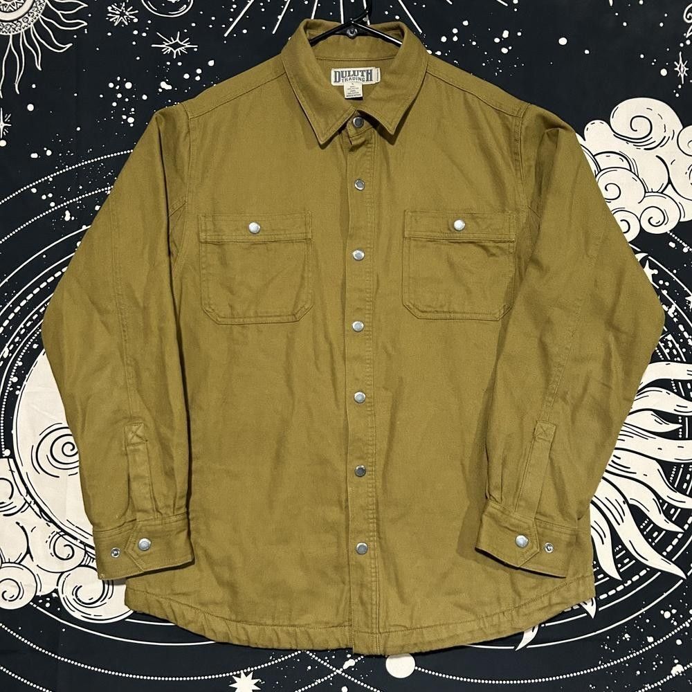 Duluth Shacket Jacket Men's L Green Cotton Canvas Snap-Detail Workwear Collared